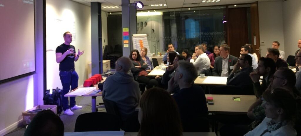 Aaron McKenna running a SAFe Planning in Action simulation at Agile Yorkshire in Leeds in November 2015