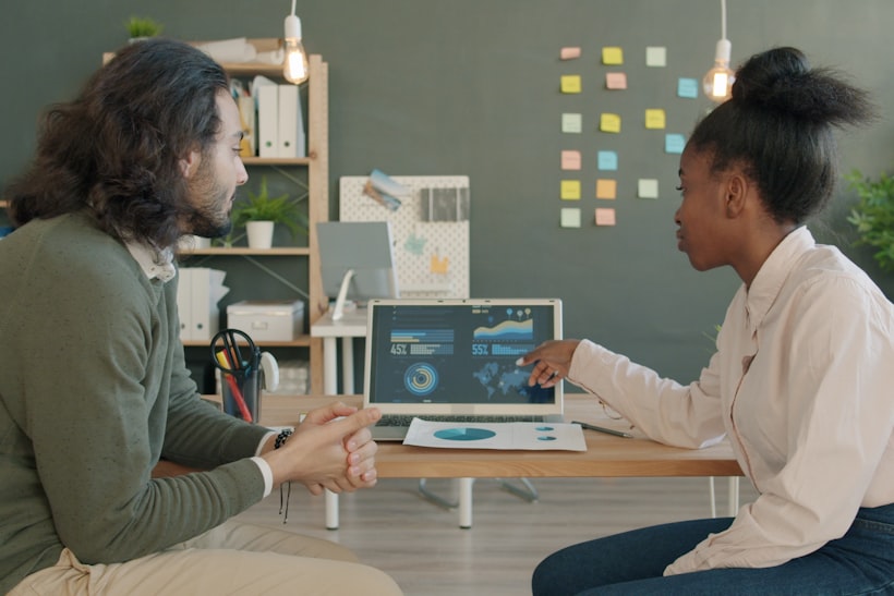 Team reviewing performance data together